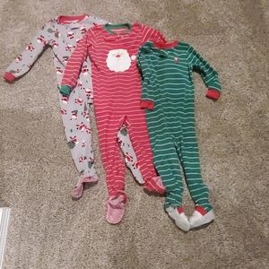 Lot of 3 size 4T/5T christmas footie PJs